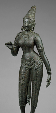 Parvati, standing, Islamic, Sculpture, South Indian, Chola Dynasty, ca. 900, The Metropolitan Museum of Art; Cora Tinken Burnett Collection of Persian Miniatures and other Persian Art Objects, Bequest of Cora Tinken Burnett, 1956 (detail).